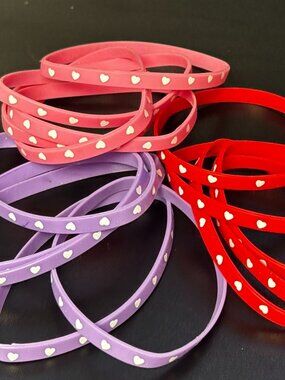 Set of 12 Heart Print Silicone Bracelets Pink Purple Red Stackable Bangles